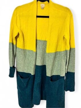a new day Yellow Gray Teal Colorblock Open-Front Cardigan